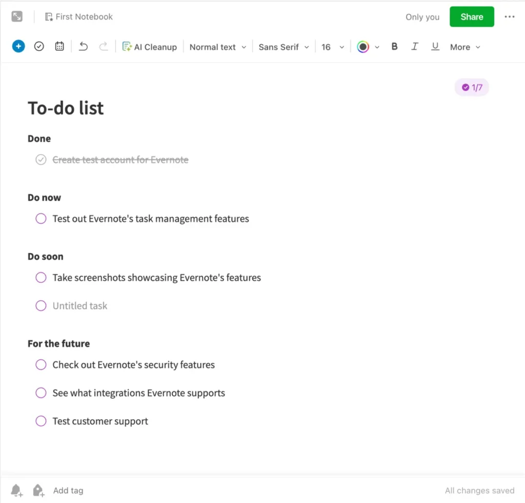 Plantilla de lista de tareas de Evernote