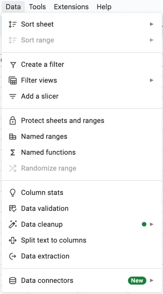 Funciones de análisis de datos de Google Sheets