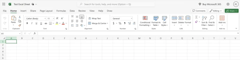 Interfaz de Microsoft Excel con cinta clásica