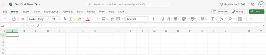 Interfaz de Microsoft Excel con cinta de una sola línea